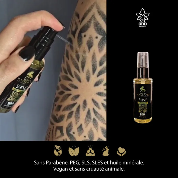 Shine – Huile pour tatouage terne : ravive l'éclat et les couleurs – 50 mL Shine – Huile pour tatouage terne : ravive l'éclat et les couleurs – 50 mL