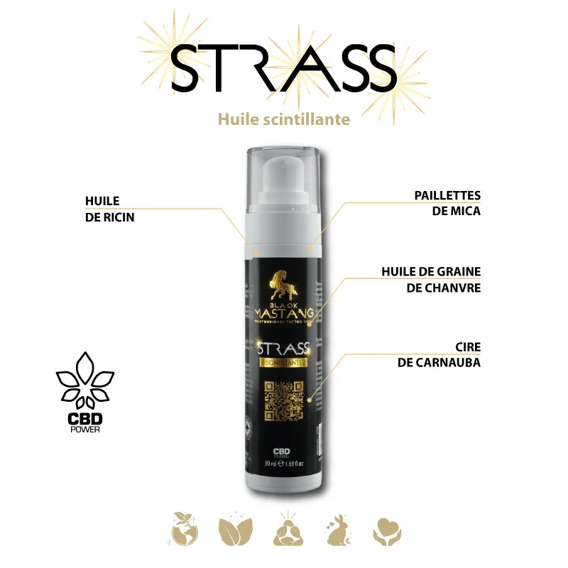 Strass CBD 50ml | Huile scintillante tatouage vegan Black Mastang