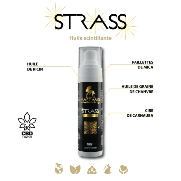 Strass – Huile scintillante pour tatouages au CBD – 50 mL