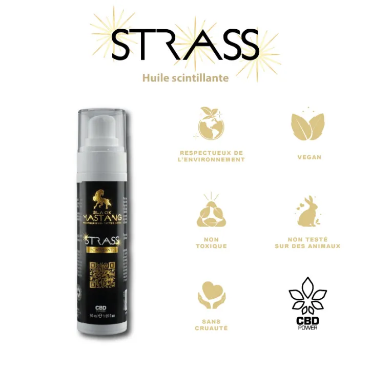 Strass – Huile scintillante pour tatouages au CBD – 50 mL